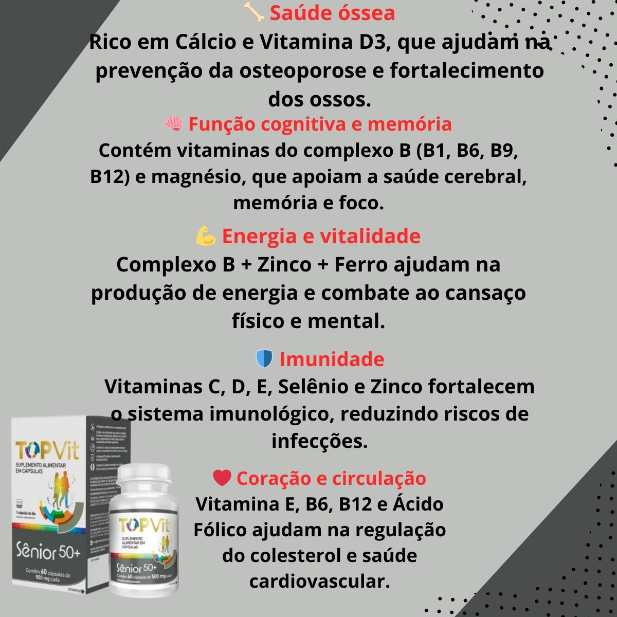 Kit 3x Multivitamínico TopVit Sênior 50+ Domina Farma | 60 cápsulas