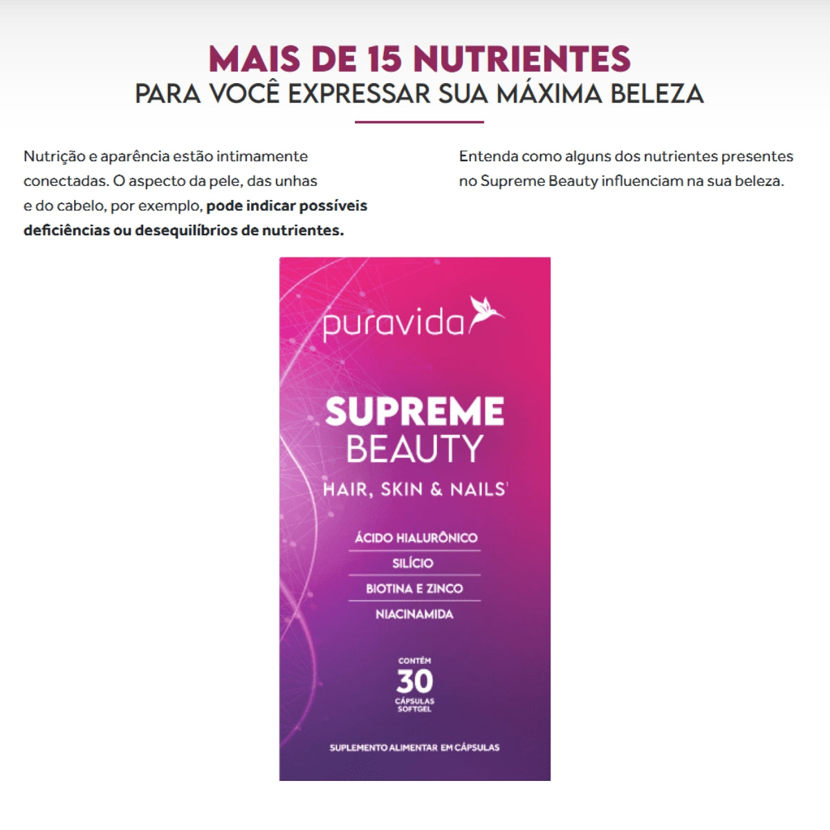 Supreme Beauty Hair, Skin & Nails Puravida | 30 cápsulas