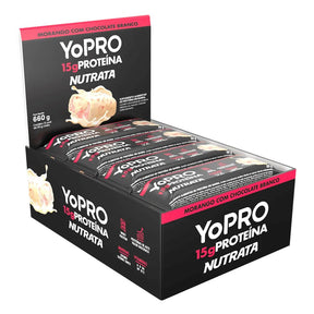 Barra YoPro Morango com Chocolate Branco Nutrata | Display 12x55g