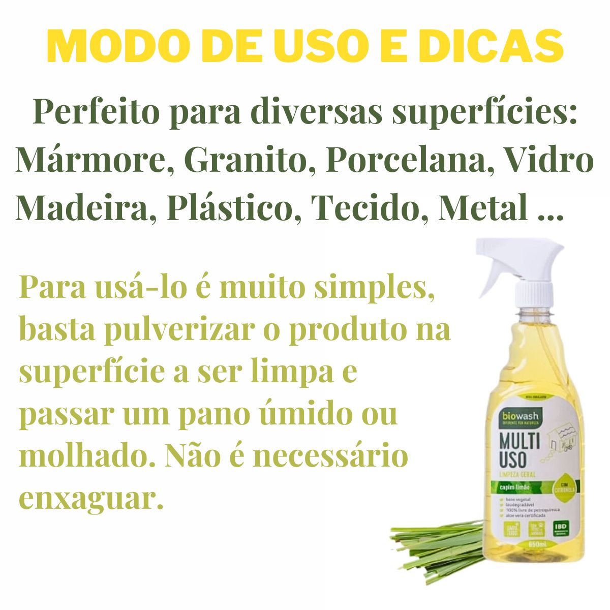 MultiUso Biodegradável Sem Enxágue Capim Limão Biowash | Gatilho 650ml