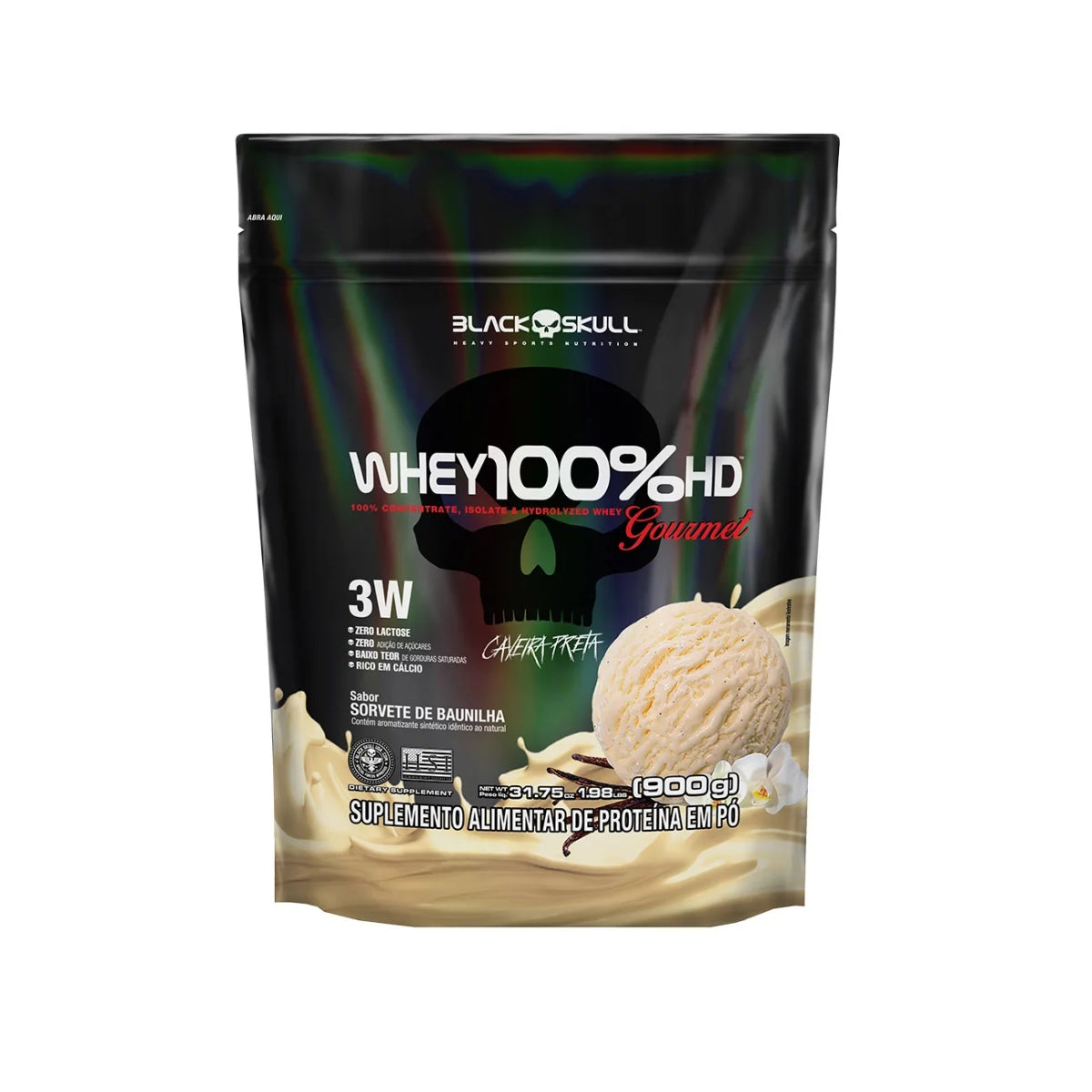 Whey 100%hd Gourmet Black Skull Sorvete De Baunilha | Refil 900g
