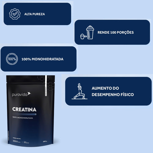 Kit Creatina 100% Monohidratada Puravida | 300g + 90g Sem Sabor