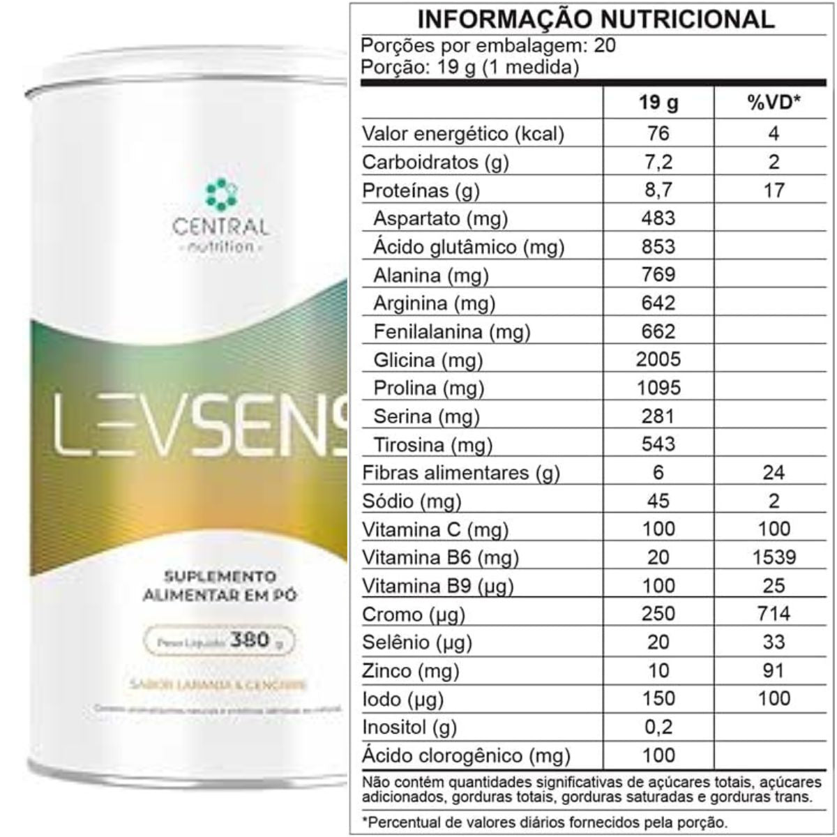 Levsensi Laranja & Gengibre Central Nutrition  | 380g