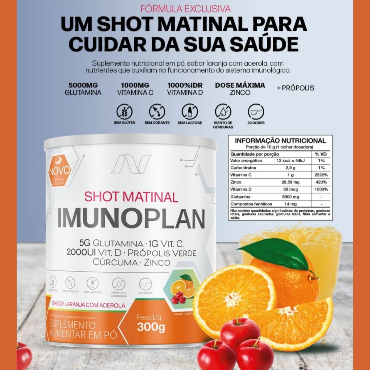 Imunoplan Shot Glutamina, Vitaminas e Minerais Nutrends | 300g