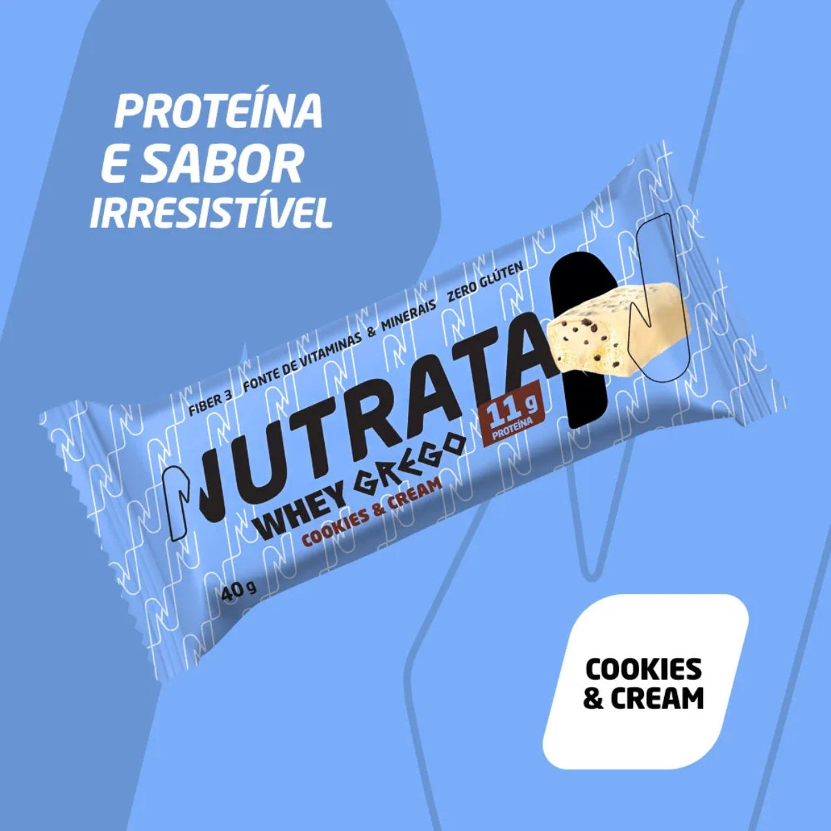 Barra de Proteína Whey Grego Cookies e Cream Nutrata | 12x40g
