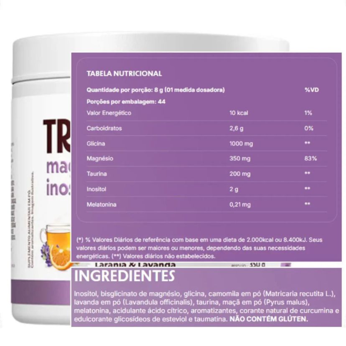 Magnésio + Inositol Relief 3.0 Camomila, Laranja e Lavanda  True | 350g