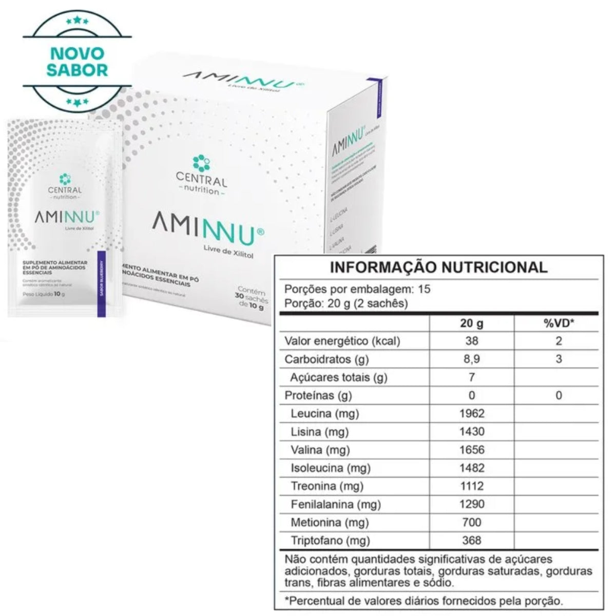 Aminnu Blueberry Livre De Xilitol Central Nutrition | 30x10g