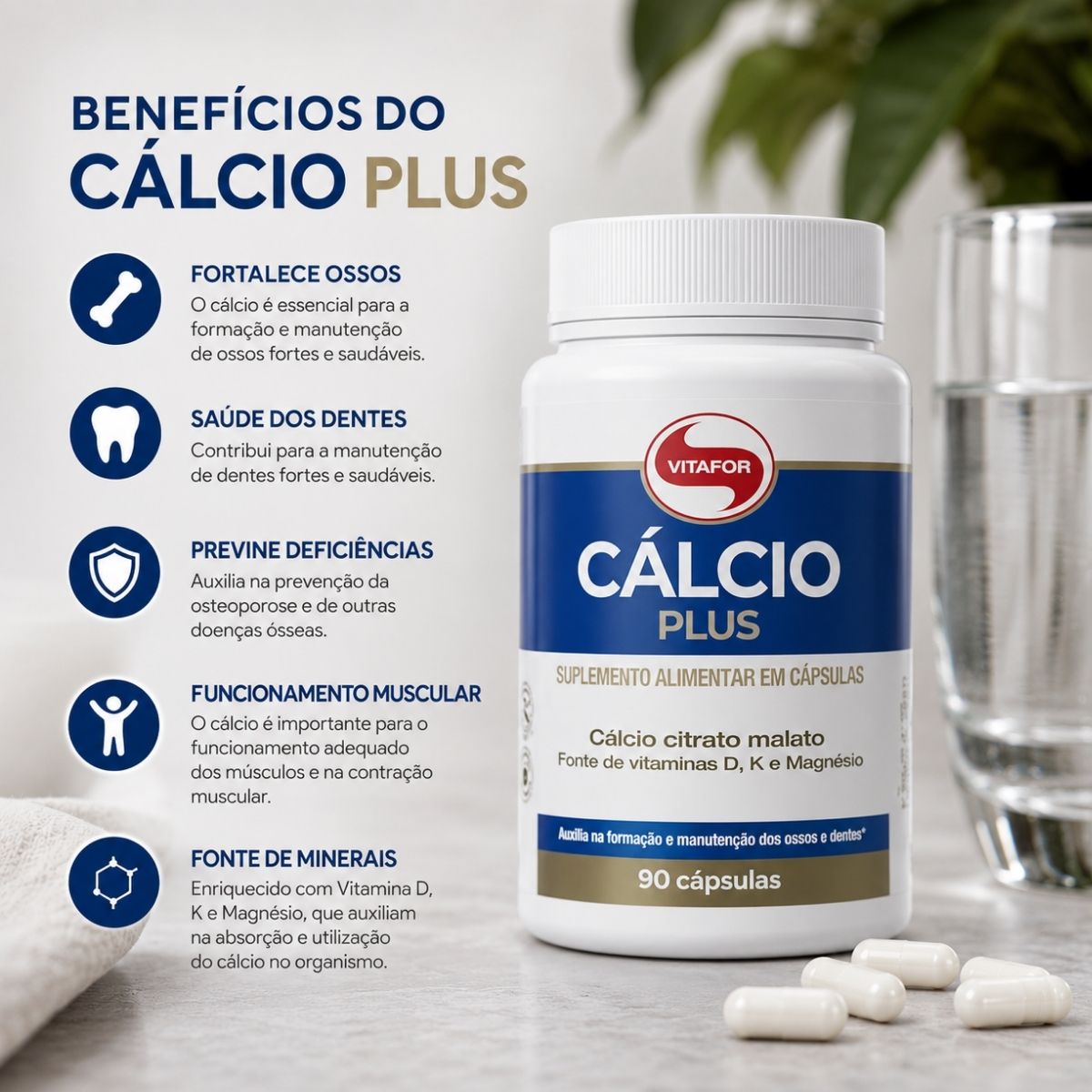 Cálcio Plus 800mg Vitafor | 90 cápsulas