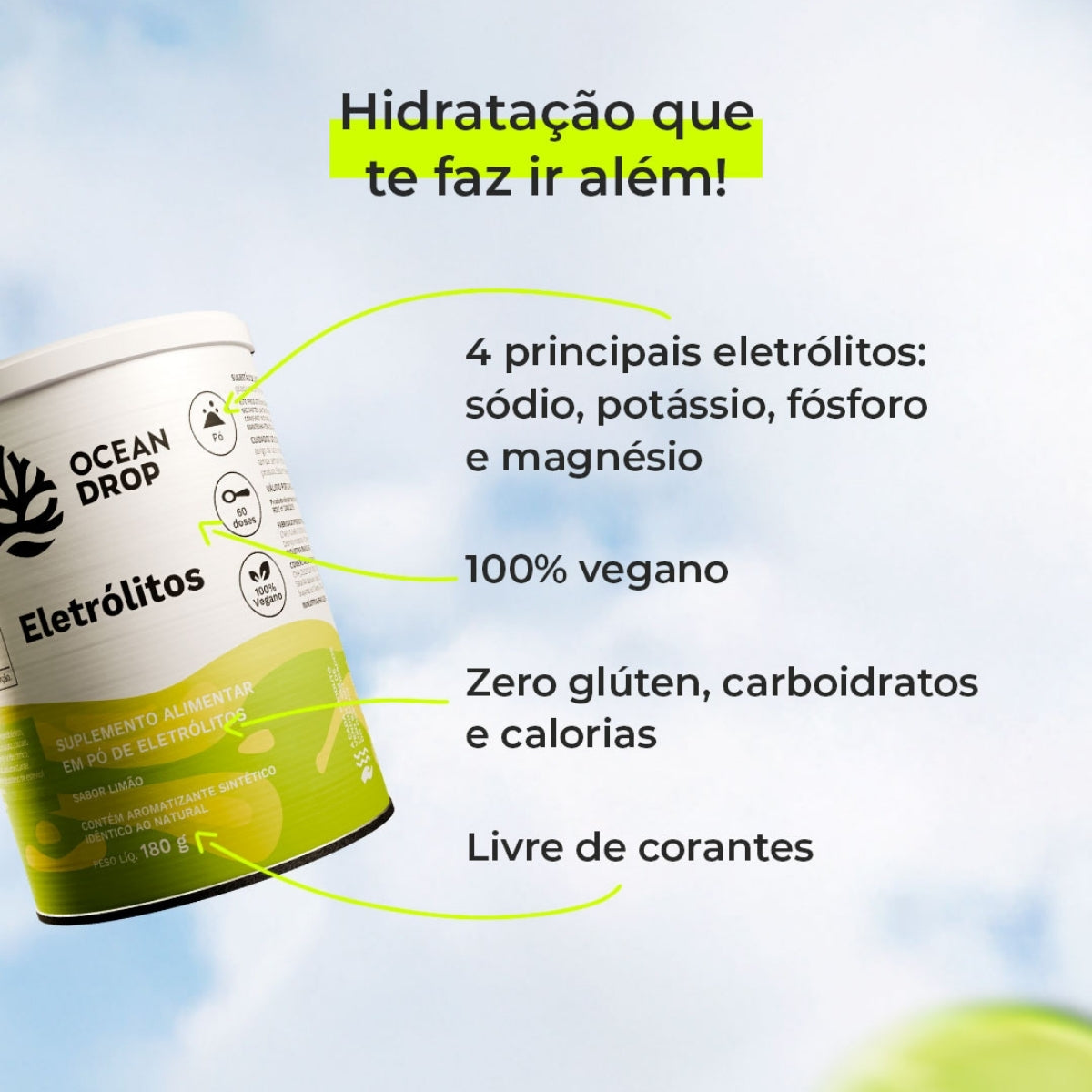 Eletrólitos em pó 60 doses Ocean Drop | 180g
