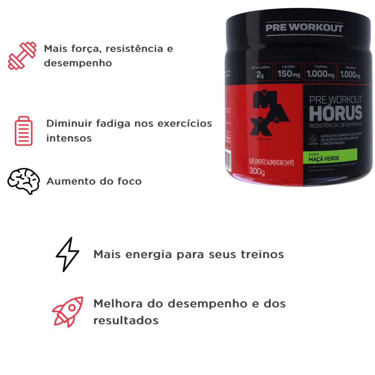 Hórus Pré Workout Maça Verde Max Titanium | 300g