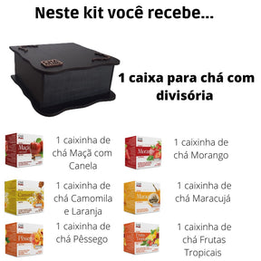 Kit | Caixa De Chá Preta Articulável com 6 Divisórias + 6 Chás | Chámais