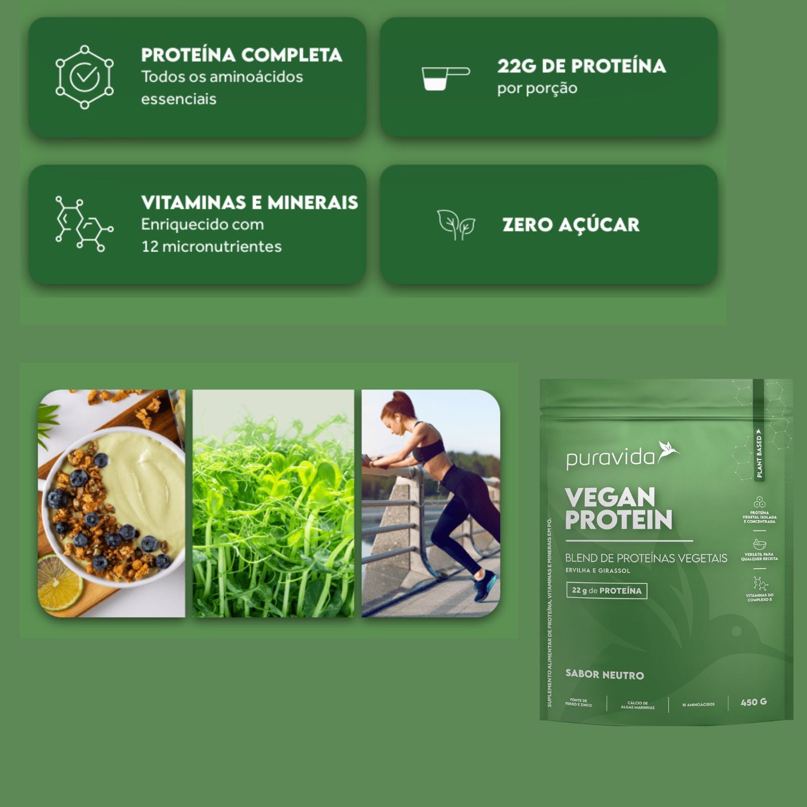 Vegan Protein Puravida Blend de Proteínas Vegetais Sabor Neutro | 450g