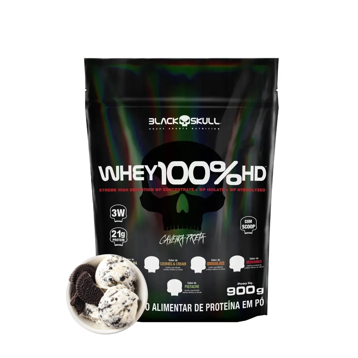 Whey 100%hd Black Skull Cookies e Cream | Refil 900g