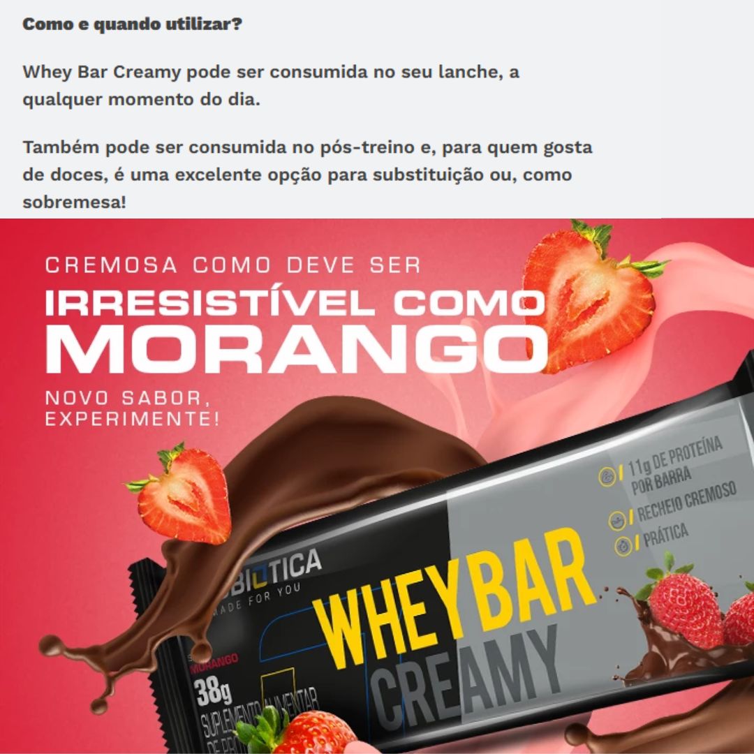 Barra Proteica Whey Bar Creamy Morango Probiotica | 12x38g