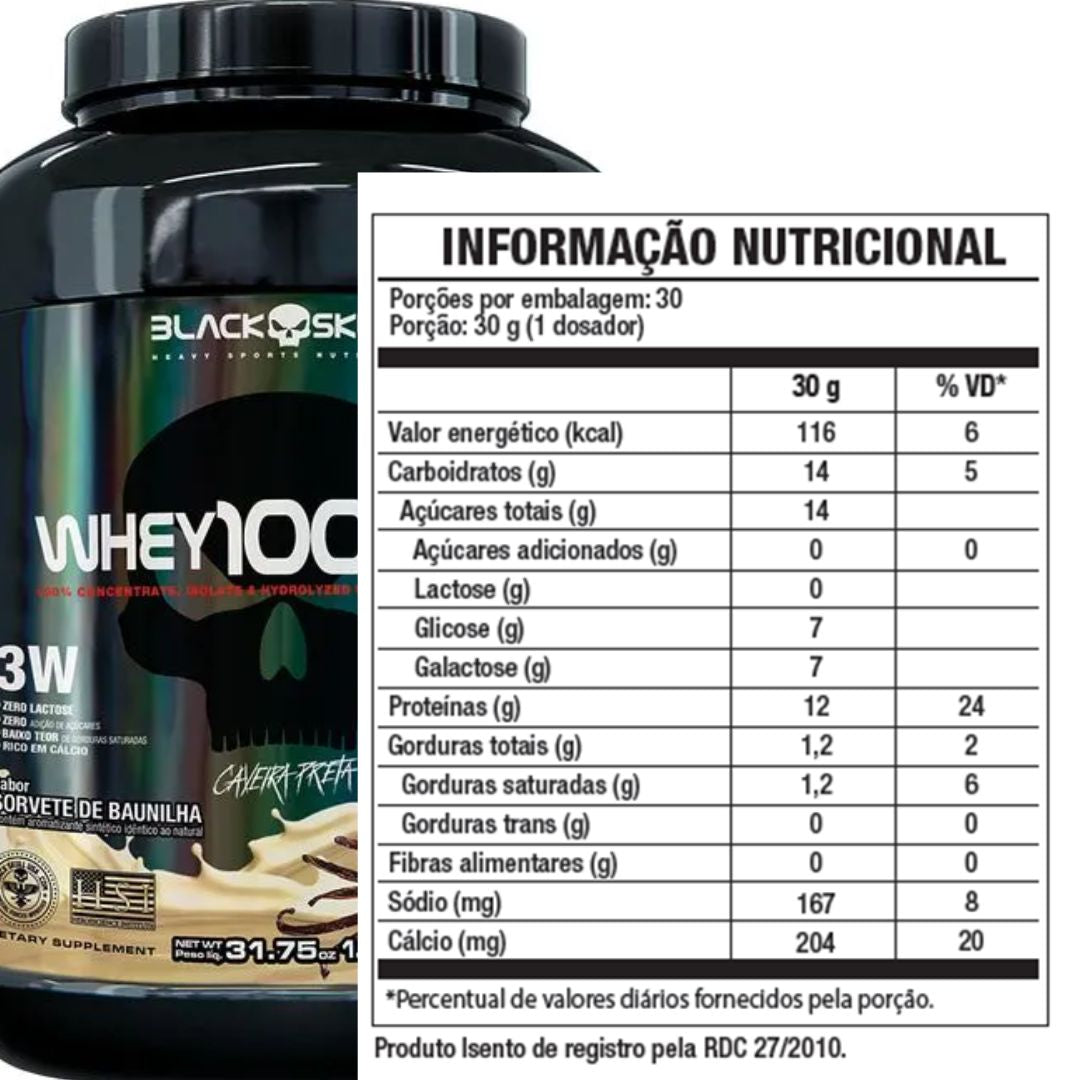 Whey 100%HD Gourmet Black Skull Sorvete de Baunilha | 900g