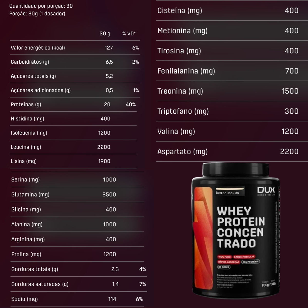 Whey Protein Concentrado Dux Human Health Butter Cookies | 900g