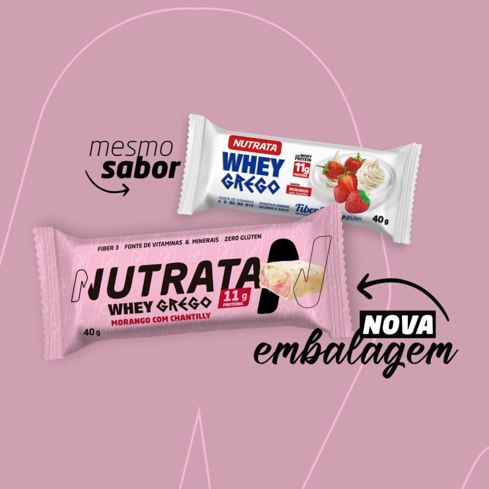 Barra Whey Grego Morango com Chantilly Nutrata | 12x40g
