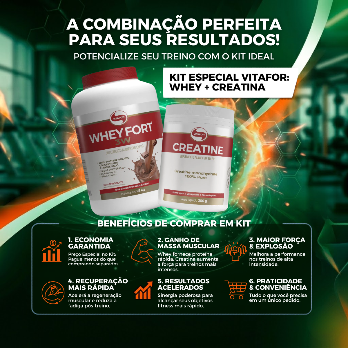 Whey Fort Chocolate (1,8kg) + Creatina (300g) – Vitafor