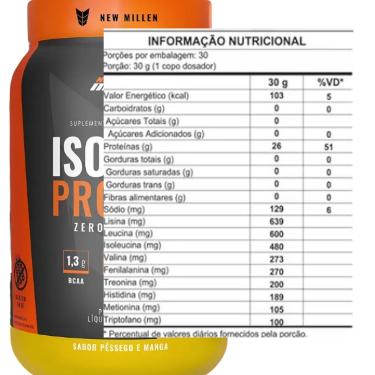 Isolate Protein Zero Lactose Sabor Pêssego e Manga New Millen | 900g