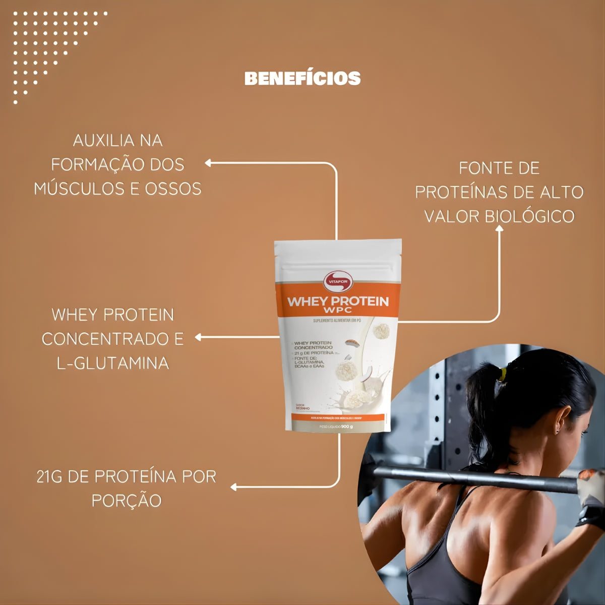 Whey Protein WPC Sabor Beijinho Vitafor | Sachê 900g
