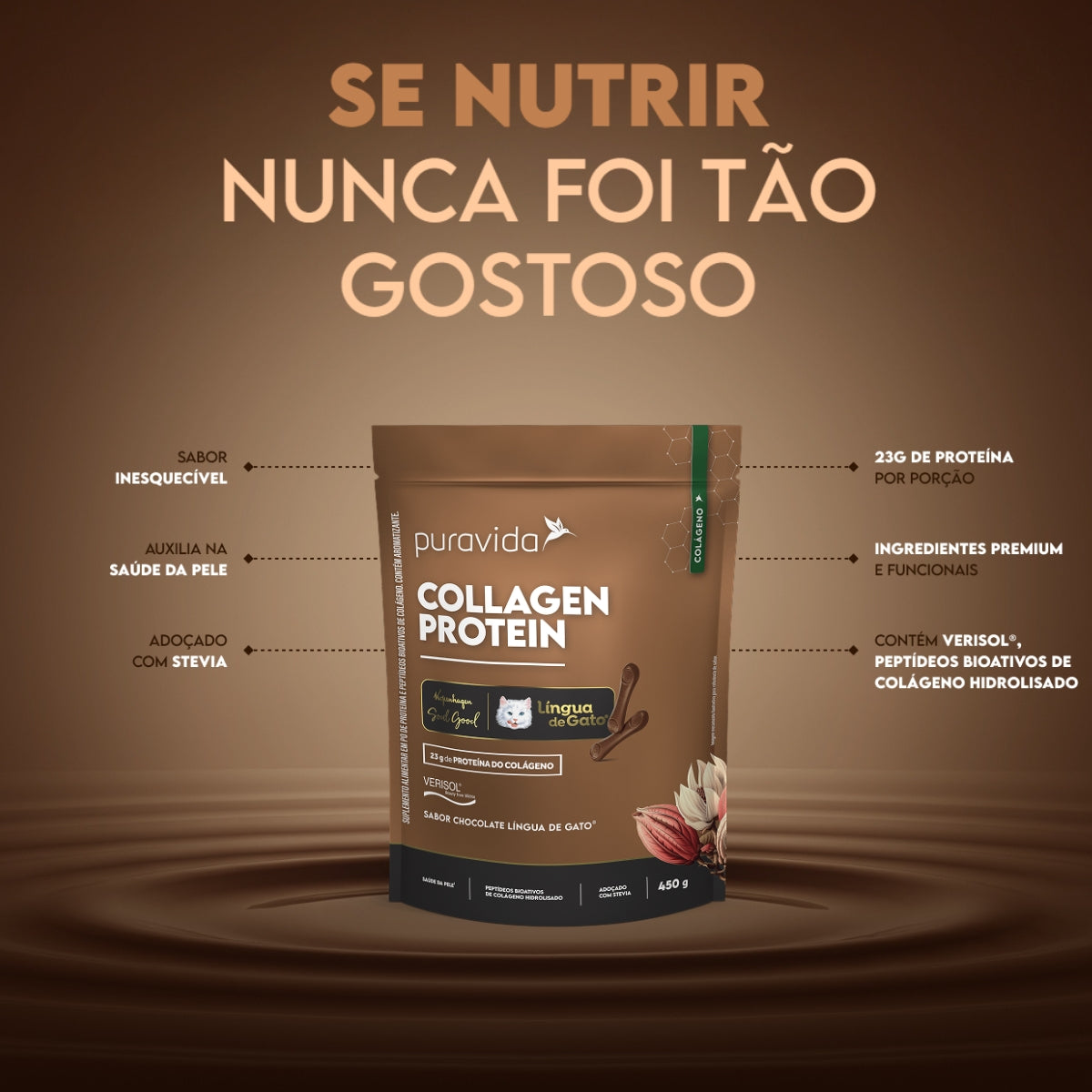 Collagen Protein Chocolate Língua de Gato Puravida | 450g