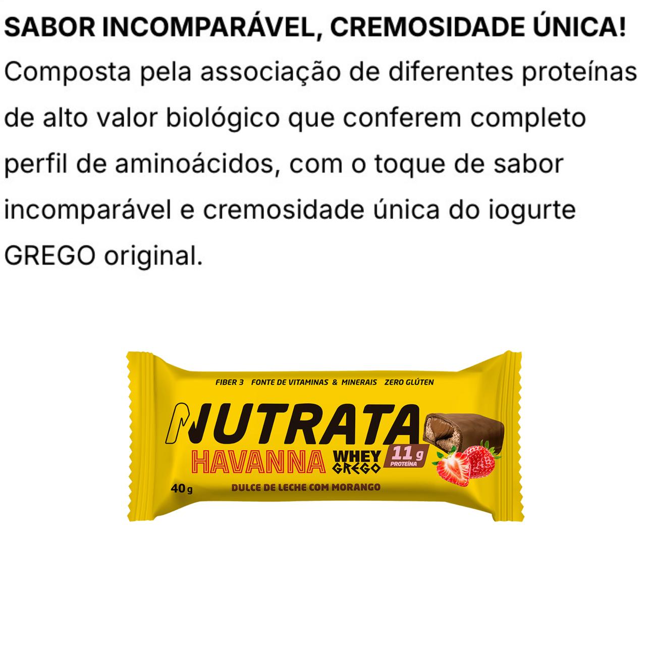 Barra Whey Grego Havanna Doce de Leite com Morango Nutrata | 12x40g