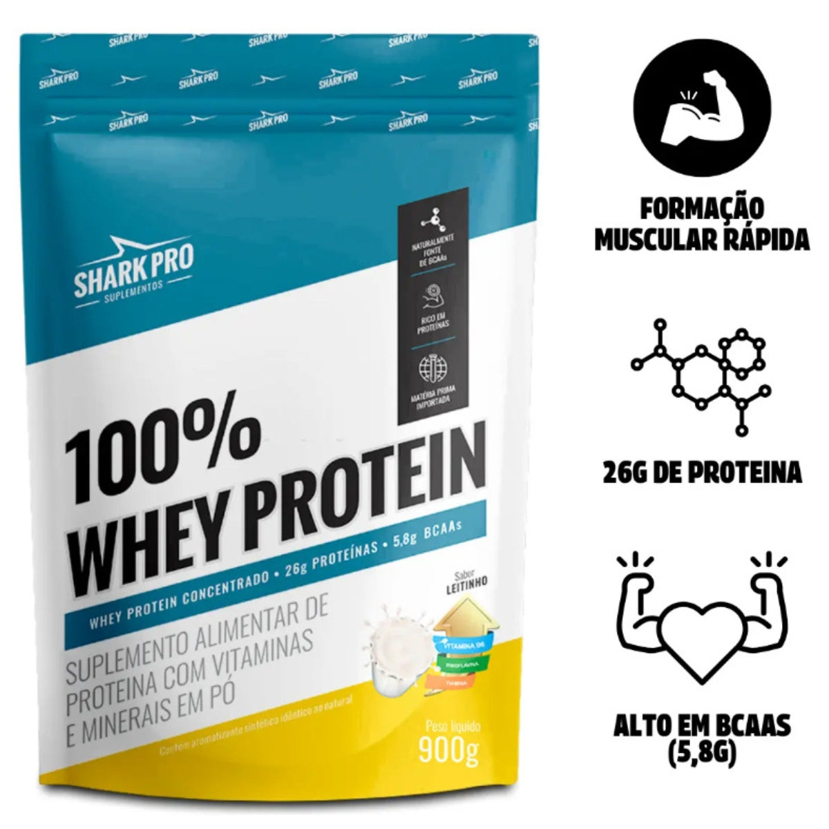 100% Whey Protein Leitinho Shark Pro | Refil 900g