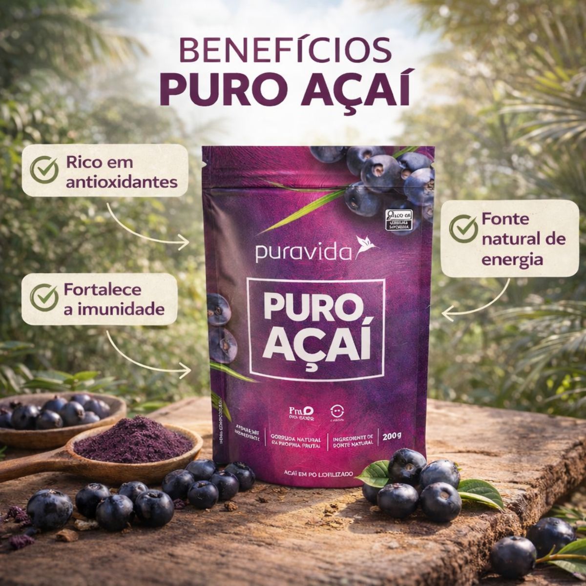 Puro Açaí Em Pó Pura Vida | 200g