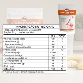 Whey Protein WPC Sabor Morango Vitafor | Sachê 900g