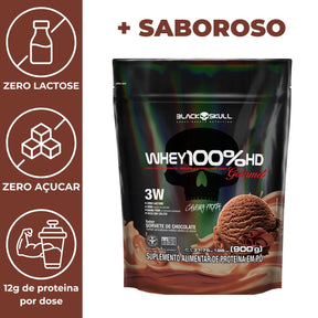 Whey 100%hd Gourmet Black Skull Sorvete De Chocolate | Refil 900g