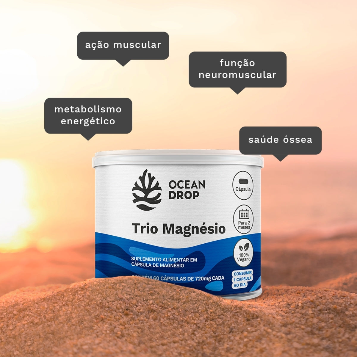 Trio Magnésio 720mg Ocean Drop | 60 cápsulas