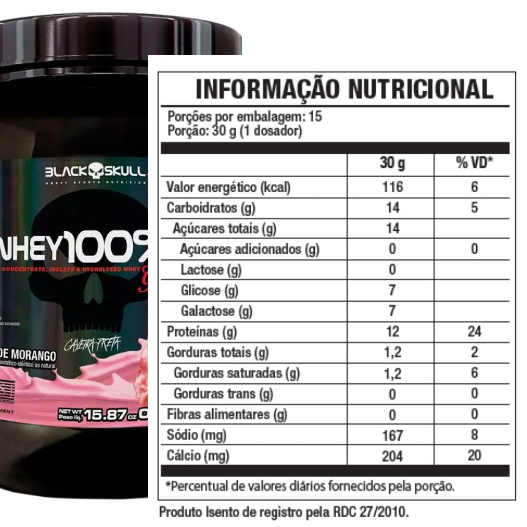 Whey 100%HD Gourmet Black Skull Sorvete de Morango | 450g