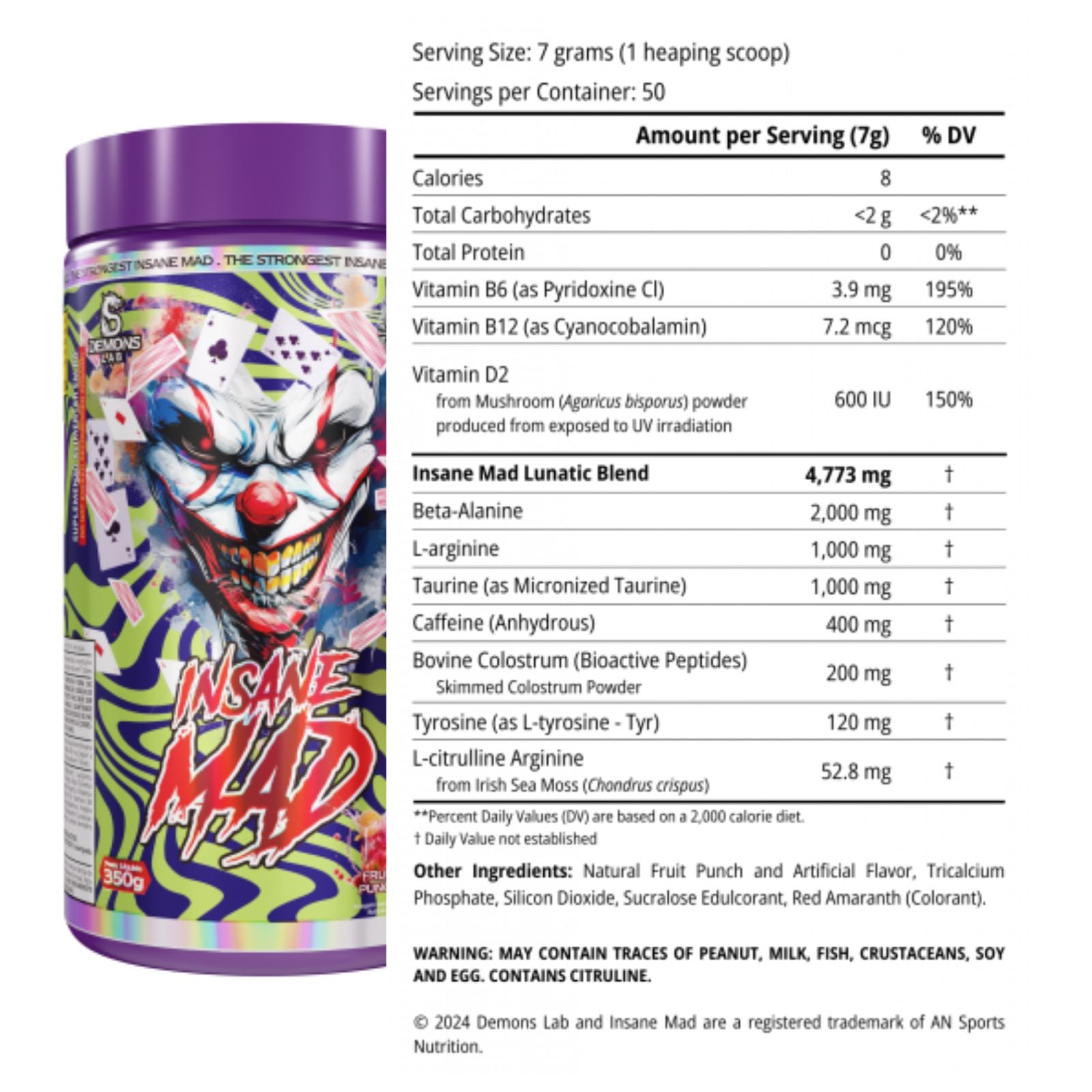 Pré Treino Insane Mad Novo Fruit Punch | Caixa 350g Demons Lab