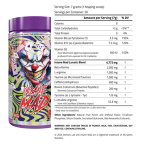 Pré Treino Insane Mad Novo Fruit Punch | Caixa 350g Demons Lab